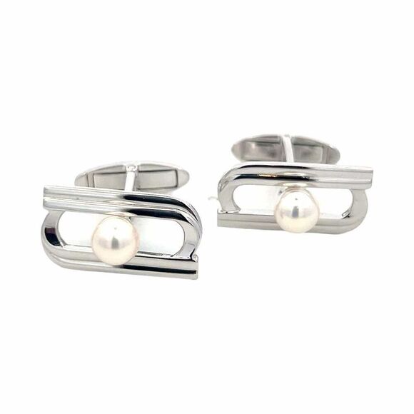Mikimoto Estate Akoya Pearl Cufflinks Silver 6.15 mm M402 - Picture 7 of 9